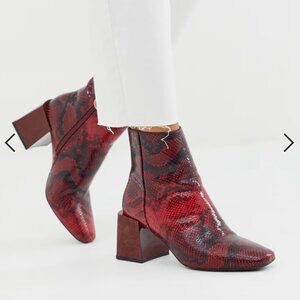 ASOS Red Snakeskin Ankle Boots